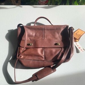 David King Jacara Collection Three Quarter Flap Messenger Bag Brown Soft New